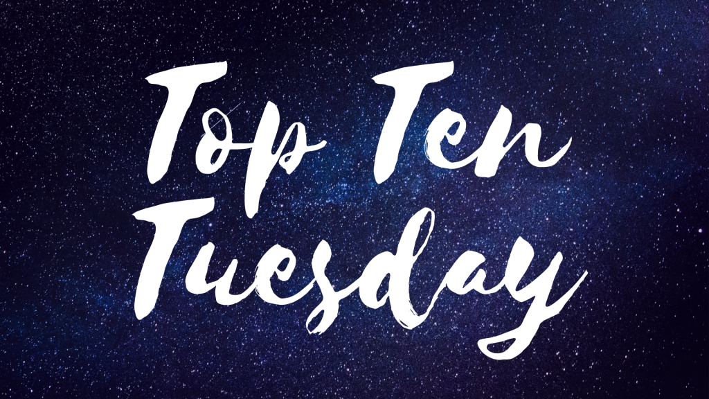 "Tope Ten Tuesday" in a white font mimicking handwriting on navy starry skies