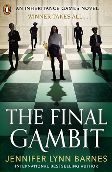 Book cover for THE FINAL GAMBIT: title in white on green chessboard with people standing on it
