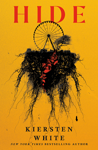 Book cover for HIDE: title in red on yellow above black ferris wheel floating on black roots