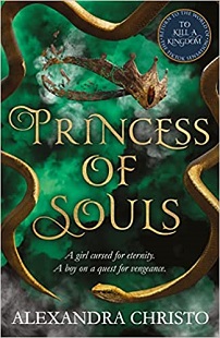 Book cover for PRINCESS OF SOULS: title in gold on green smoke with gold snake and diadem