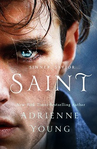 Book cover for SAINT: title in white on photograph of a man's face on blue