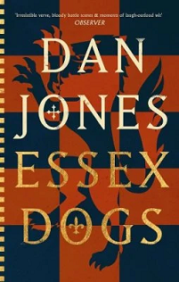 Book cover for ESSEX DOGS: title in gold below white author name on blue and red checkerboard