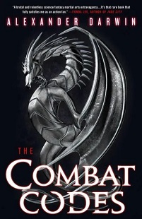 Book cover for THE COMBAT CODES: title in white below a grey dragon on black