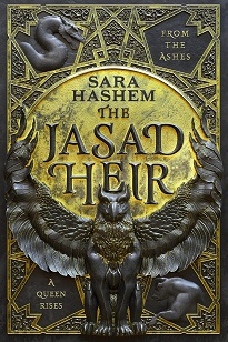 Book cover for HE JASAD HEIR: title in black on gold above a black griffin