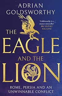 Book cover for THE EAGLE AND THE LION: title in gold on blue with a gold eagle and lion in the words