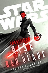 Book cover for INQUISITOR; RISE OF THE RED BLADE: title in red on graphic of a red-skinned woman in black on grey